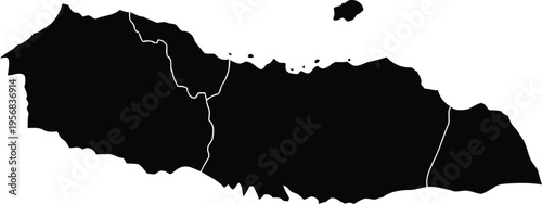 Black silhouette map of madeira island with internal administrative borders on a white background.