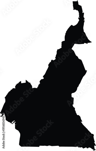 Black silhouette of the map of cameroon on a white background for geographical use.