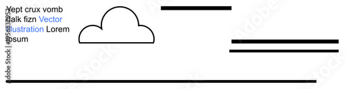 Graphic design, minimalism, modern layout, web design, cloud concepts, text templates. A cloud shape with horizontal lines and placeholder text. Graphic design and minimalism concept