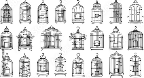 Birdcage Collection: Hand-Drawn, Ornamental Cages with Vintage Designs