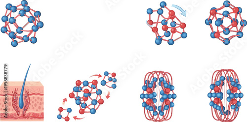 Nanoparticle Drug Delivery Vector Set with Molecular Structures Skin Penetration and Biomedical Nanotechnology Illustration for Medical Research Design