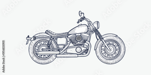 Detailed sketch of a classic cruiser motorcycle in a side profile view