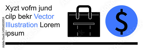Business, finance, economics, money management, professional tools, income generation. Black briefcase and blue dollar icon. Business and finance theme for modern visuals