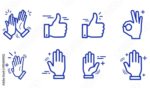 A set of blue vector hand icons for approval and feedback