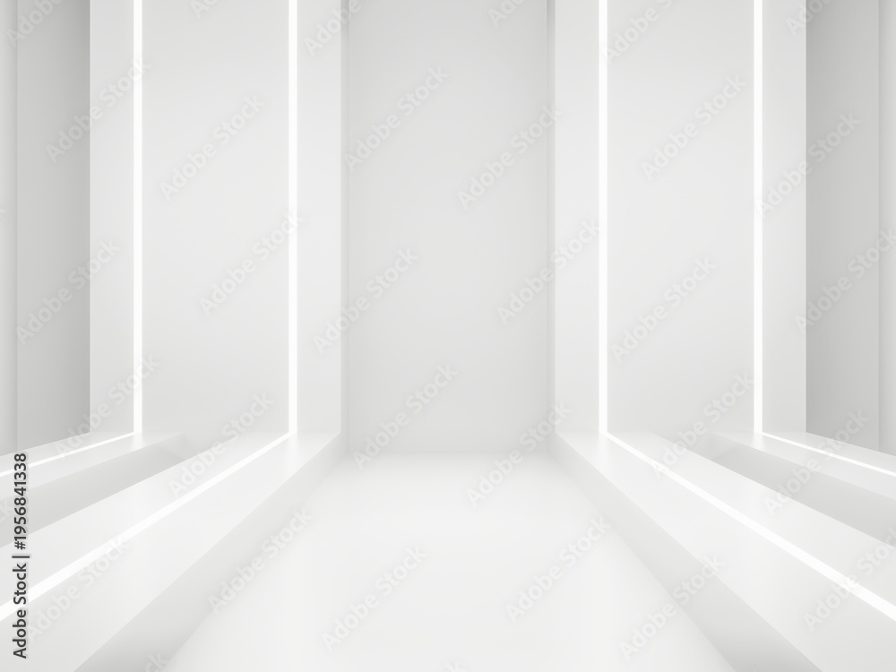Fototapeta premium White stage with white striped neon lights