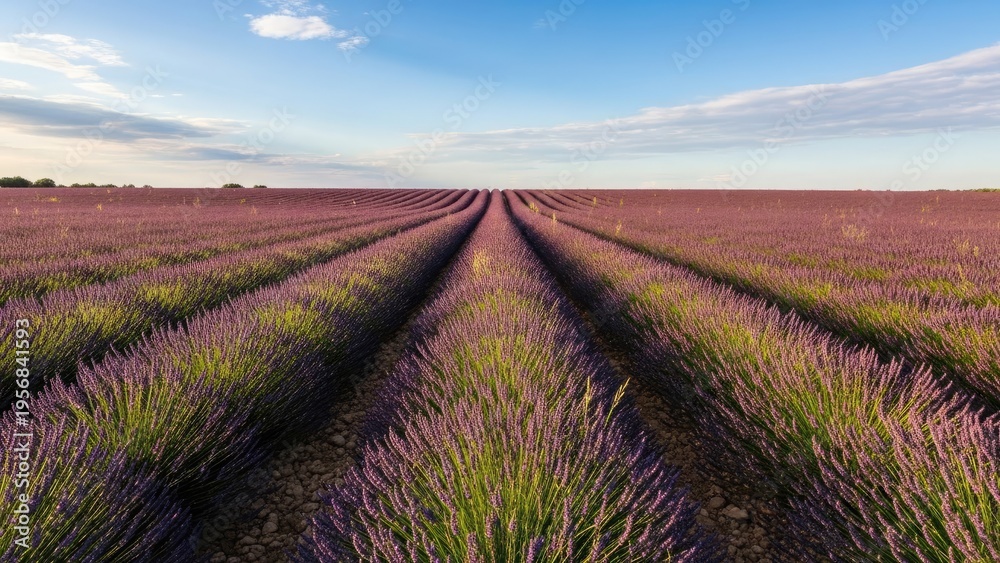 Fototapeta premium A serene landscape of a lavender field under a blue sky