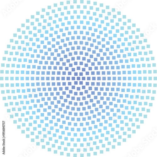 青いグラデーションがかかった四角いタイル柄の円形の装飾素材