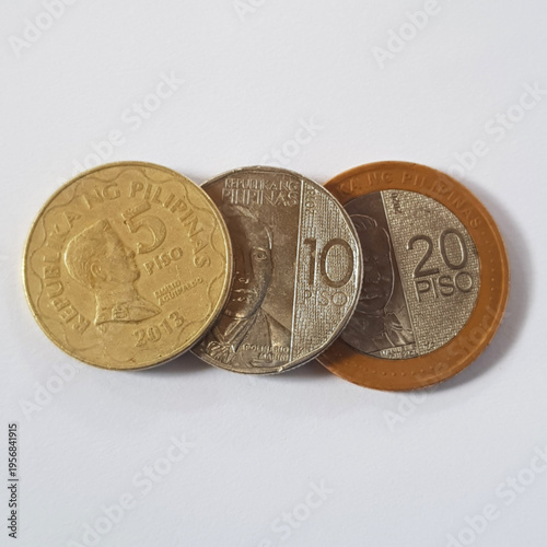 Five, ten, and twenty peso Philippine coins