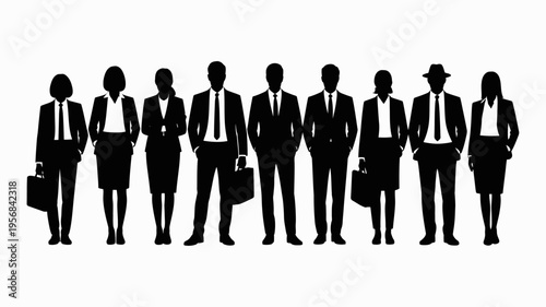Professional business team silhouettes ,group of standing business men and women 
