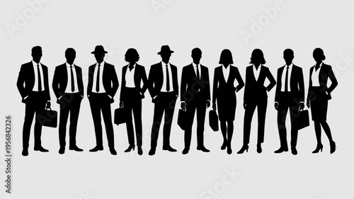 Professional business team silhouettes ,group of standing business men and women 
