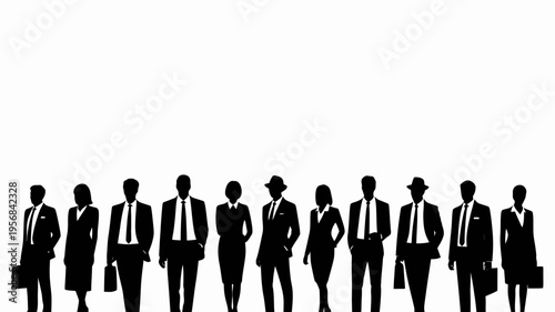 Professional business team silhouettes ,group of standing business men and women 
