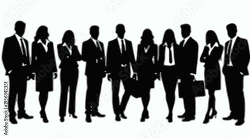 Professional business team silhouettes ,group of standing business men and women 
