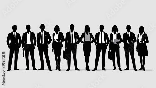 Professional business team silhouettes ,group of standing business men and women 
