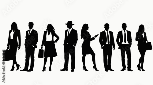 Professional business team silhouettes ,group of standing business men and women 
