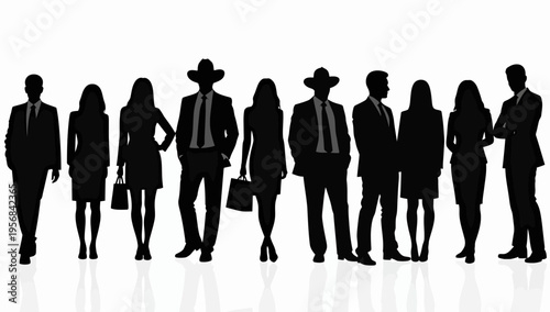 Professional business team silhouettes ,group of standing business men and women 
