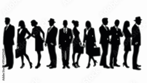Professional business team silhouettes ,group of standing business men and women 
