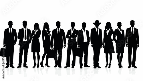 Professional business team silhouettes ,group of standing business men and women 

