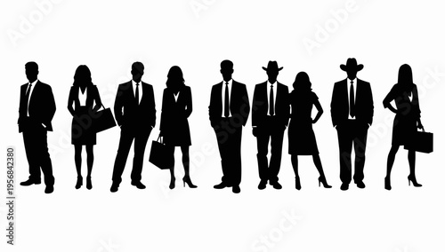 Professional business team silhouettes ,group of standing business men and women 
