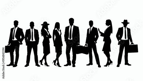 Professional business team silhouettes ,group of standing business men and women 
