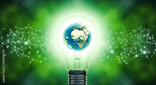 Eco friendly earth illuminated in light bulb