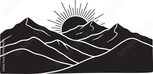 Minimalist mountain range at sunrise in black and white