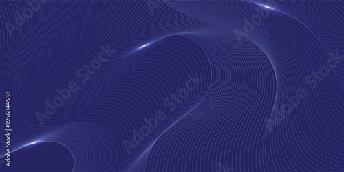 Abstract background with mysterious radiant intense cobalt blue and fuchsia dynamic flowing linear wave on dark blue.