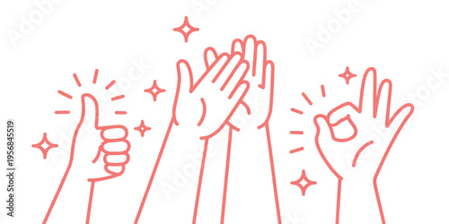 Set of hands showing diverse positive gestures including clapping thumbs up and an okay hand sign Vector