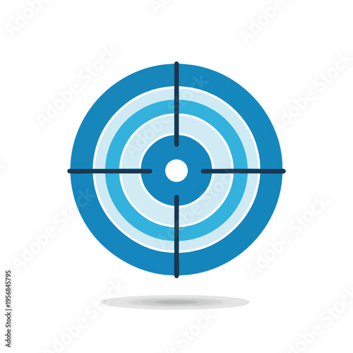 A blue target with crosshairs and concentric circles sits on a white background with a shadow