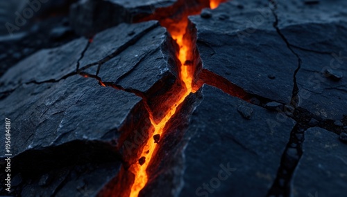 Molten Lava Crack: A captivating close-up reveals fiery molten lava seething within the deep, dark fissure of a rock formation. The intense heat and glow create a dramatic contrast.