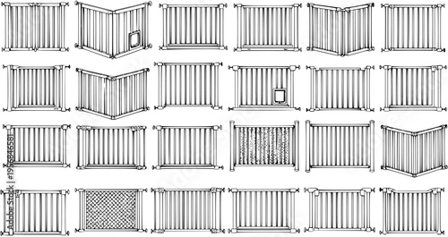 Collection of Baby Gates Illustrations: Line Art Safety Barriers