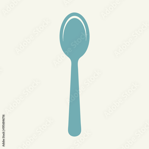 A minimalist illustration of a teal spoon against a light cream background