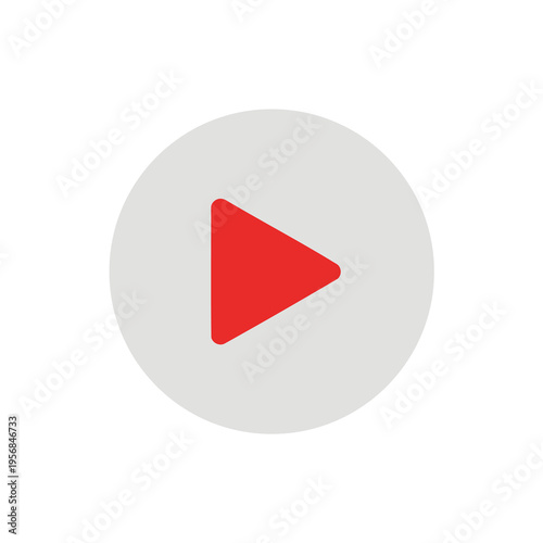 Red triangle on a light gray circle, isolated on white background, indicating play