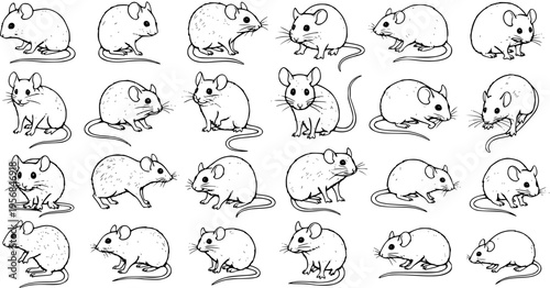 Adorable Sketch Collection of Various Mouse Poses and Expressions