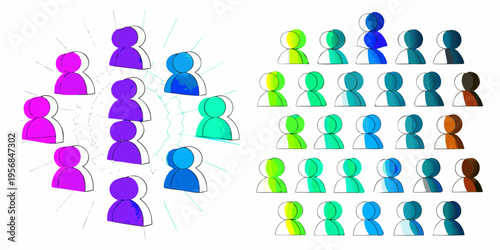 Colorful human figures arranged in groups representing connections and networks