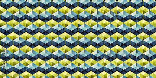 Geometric pattern of blue yellow and teal diamond shapes