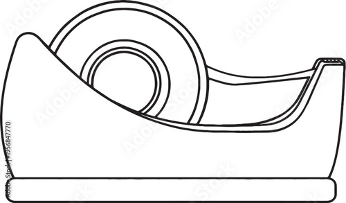 Tape Dispenser Line Art Icon Black and White Office Stationery Tool Vector Illustration.eps