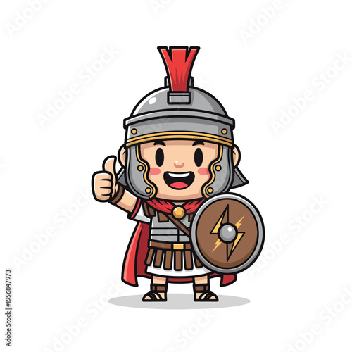 Cheerful ancient warrior illustration giving thumbs-up, symbolizing approval or success.