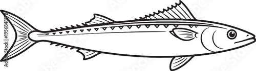 Mackerel Side Profile Clean Black White Line Art Pelagic Marine Fish Illustration