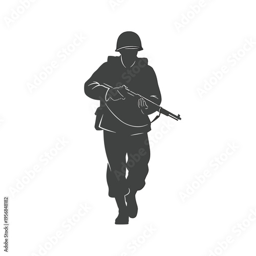 Dynamic Vector Silhouette of a Military Infantry Soldier Advancing with a Rifle