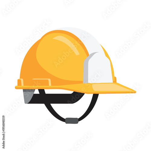 A simple, side-view illustration of a yellow hard hat with a white accent stripe