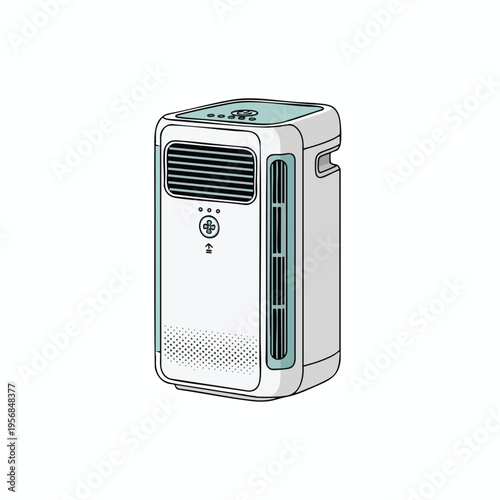 Modern white air purifier with teal accents and digital display