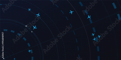 Digital Air Traffic Control Radar Interface with Plane Icons