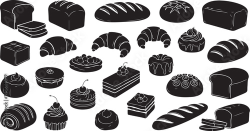 Black and white bakery icons on clean white background