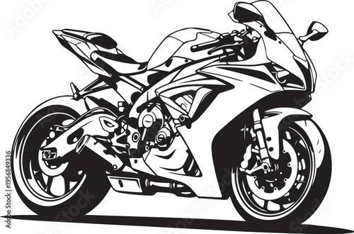 Black and White Motorcycle Illustration with Sporty Design Elements