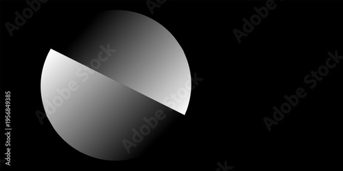 Abstract black and white circular geometric shape with gradient shadow on bark background