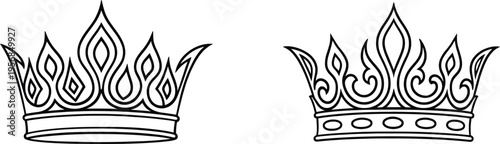 Two regal crowns with flame designs