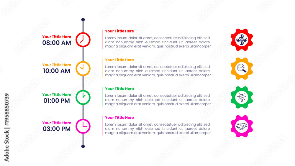 Fototapeta premium 4 STEPS PRODUCTIVE WORKDAY TIMELINE INFOGRAPHIC