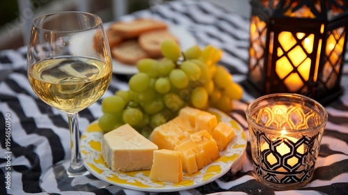 Wine, Cheese, Grapes & Candlelight - Relaxing Evening Still Life