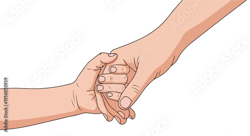 Illustration of two hands clasped together in support of world immunization week on a white background