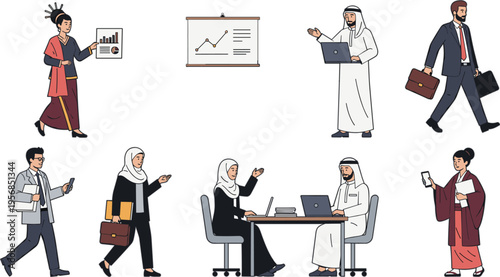 vector collection of diverse multicultural business professionals working collaborating and presenting in modern